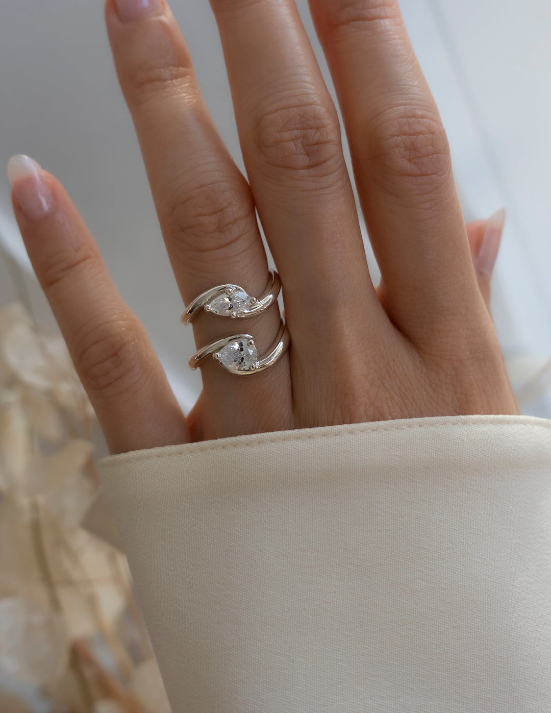 Cadette Silver Marquise Rapture engagement ring. Silver Marquise Ocean Inspired Engagement Ring. Silver Marquise Nature Inspired Engagement Ring.
