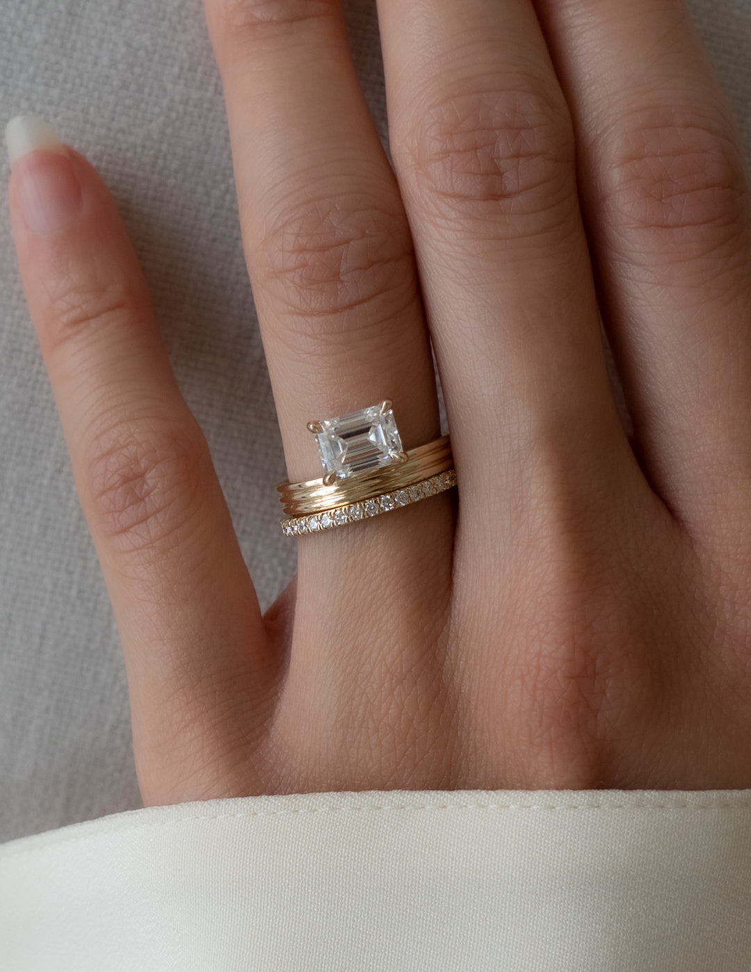 Cadette Niwa Emerald nature inspired engagement ring. Unique simple bold engagement ring. Unique japanese inspired engagement ring.