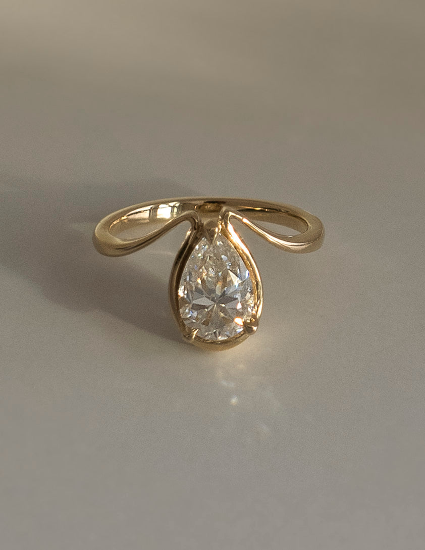 Cadette Talia Pear cut diamond engagement ring. Unique pear cut diamond engagement ring. Unique nature inspired pear cut diamond engagement ring.