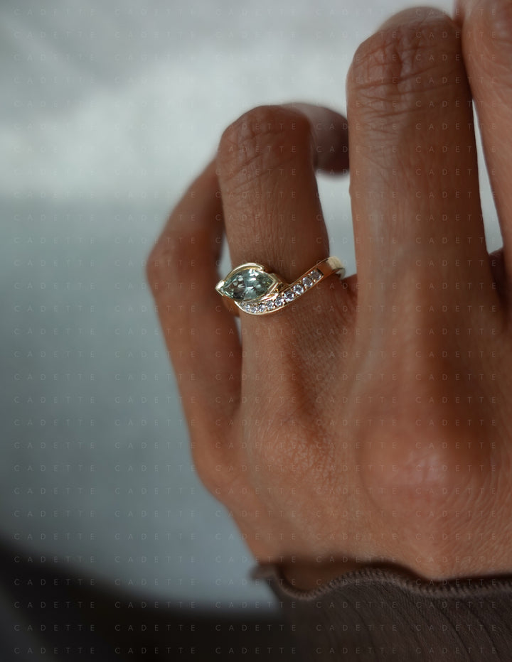 One-of-a-kind — 1.12CT Montana Pastel Green Sapphire Marquise Demi Pavé Rapture Ring