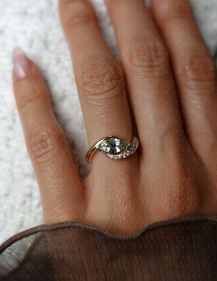 One-of-a-kind — 1.12CT Montana Pastel Green Sapphire Marquise Demi Pavé Rapture Ring