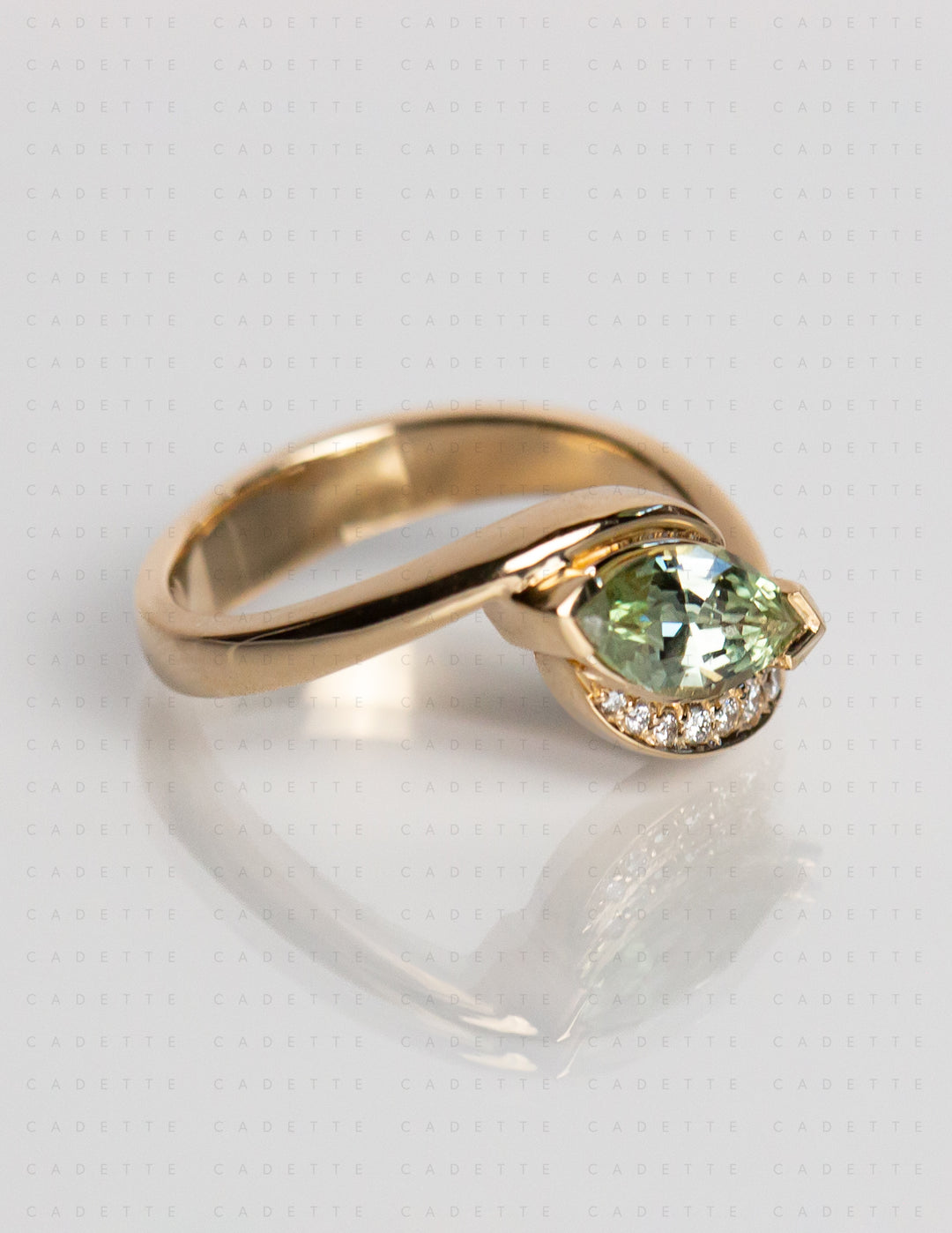 One-of-a-kind — 1.12CT Montana Pastel Green Sapphire Marquise Demi Pavé Rapture Ring