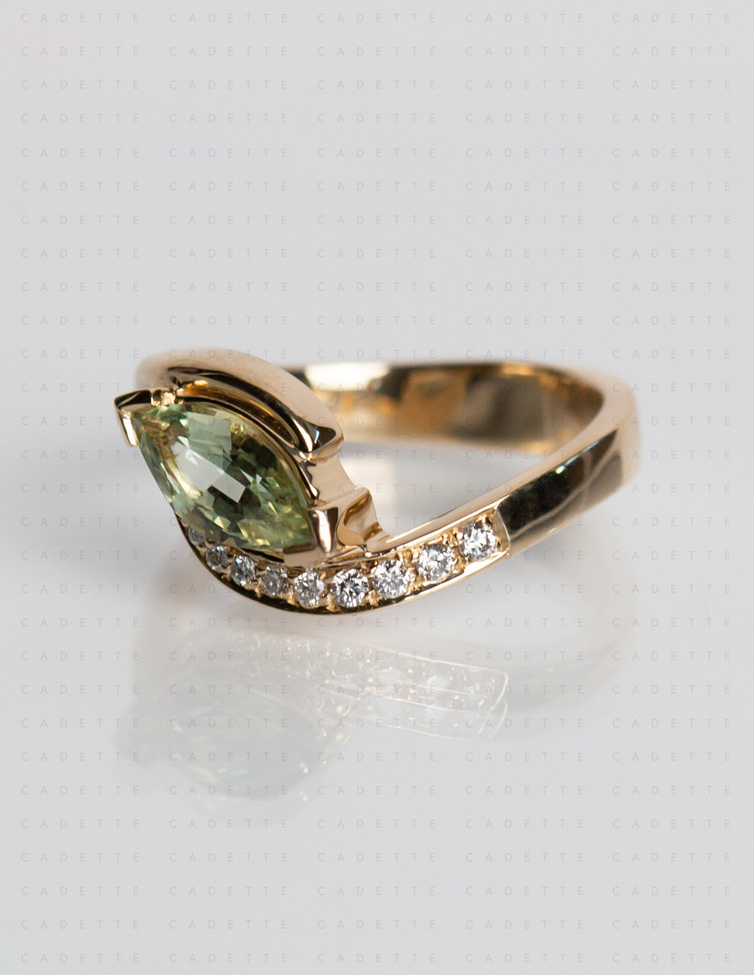 One-of-a-kind — 1.12CT Montana Pastel Green Sapphire Marquise Demi Pavé Rapture Ring