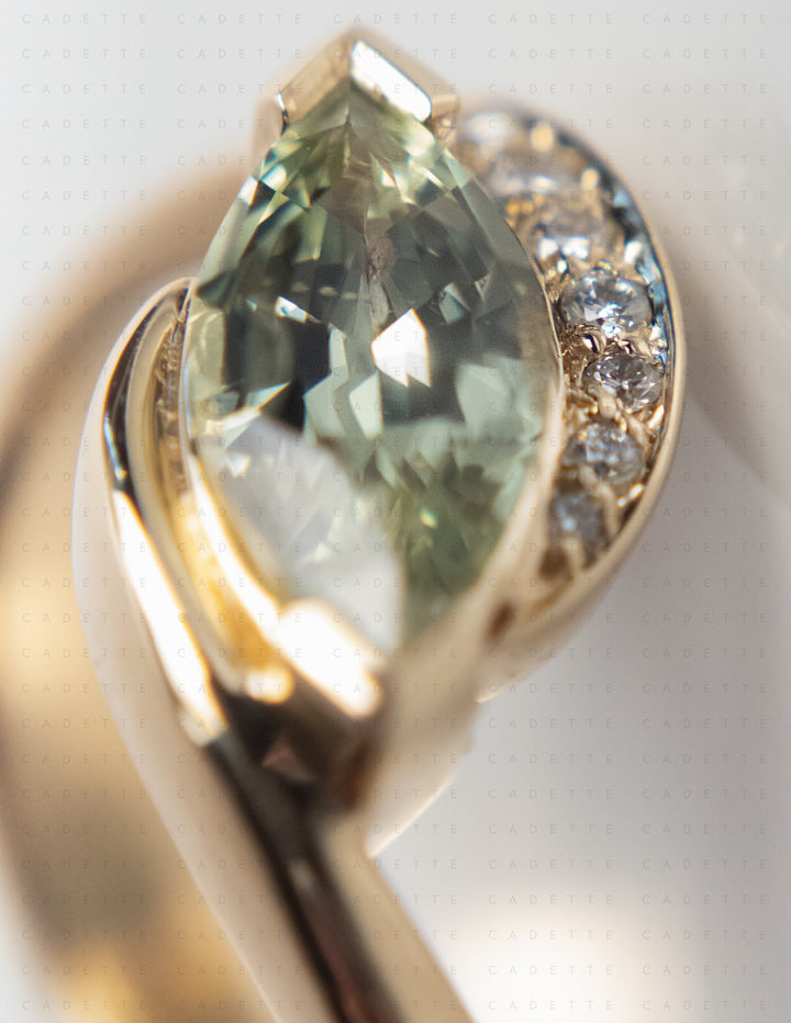 One-of-a-kind — 1.12CT Montana Pastel Green Sapphire Marquise Demi Pavé Rapture Ring
