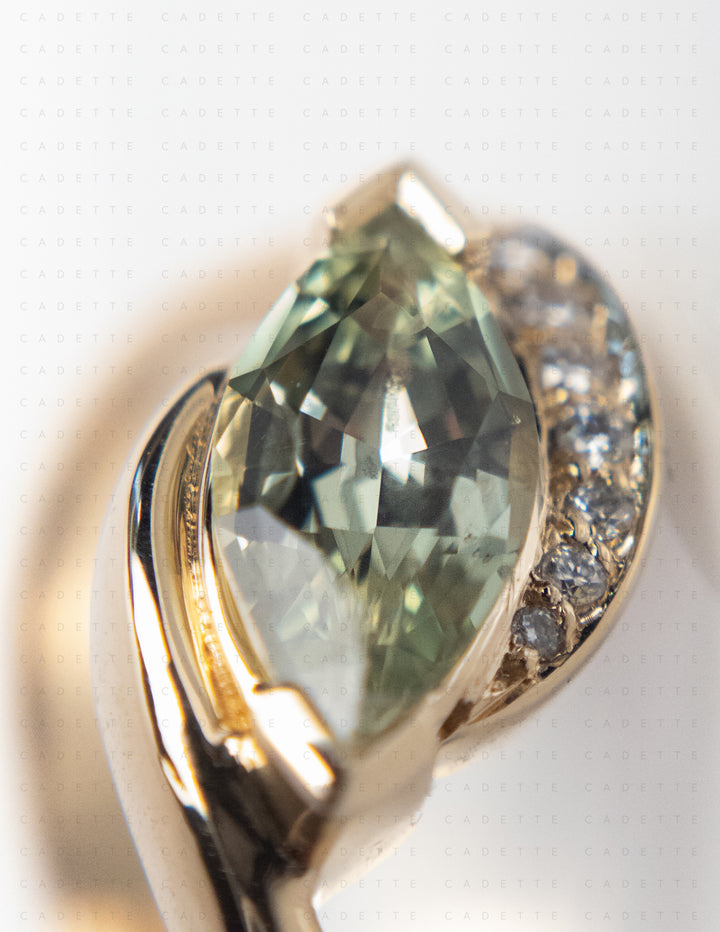 One-of-a-kind — 1.12CT Montana Pastel Green Sapphire Marquise Demi Pavé Rapture Ring