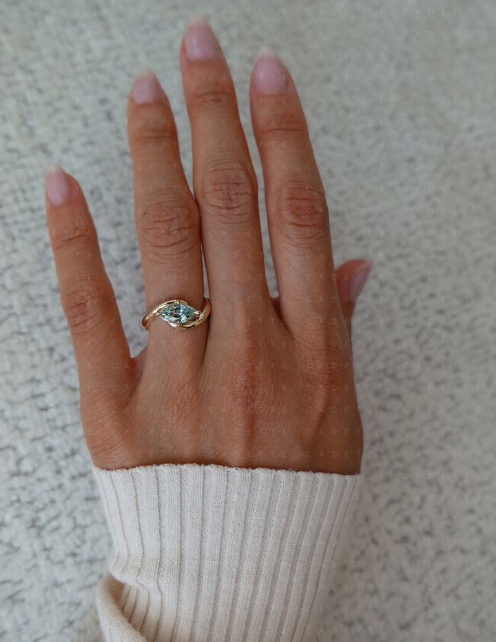 One-of-a-kind — 1.13CT Montana Teal Sapphire Marquise Rapture Ring