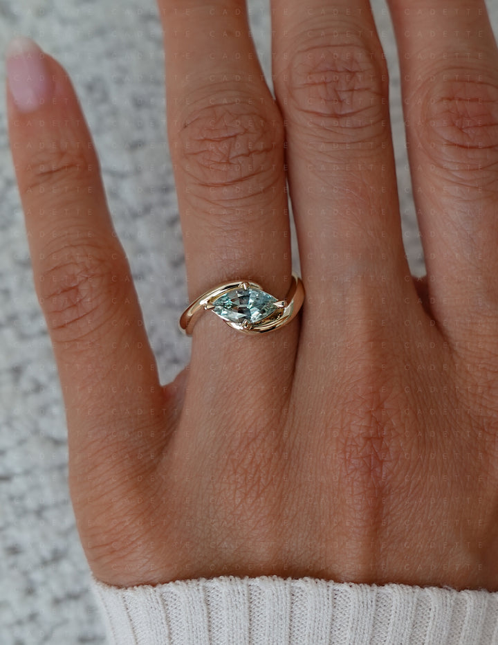 One-of-a-kind — 1.13CT Montana Teal Sapphire Marquise Rapture Ring