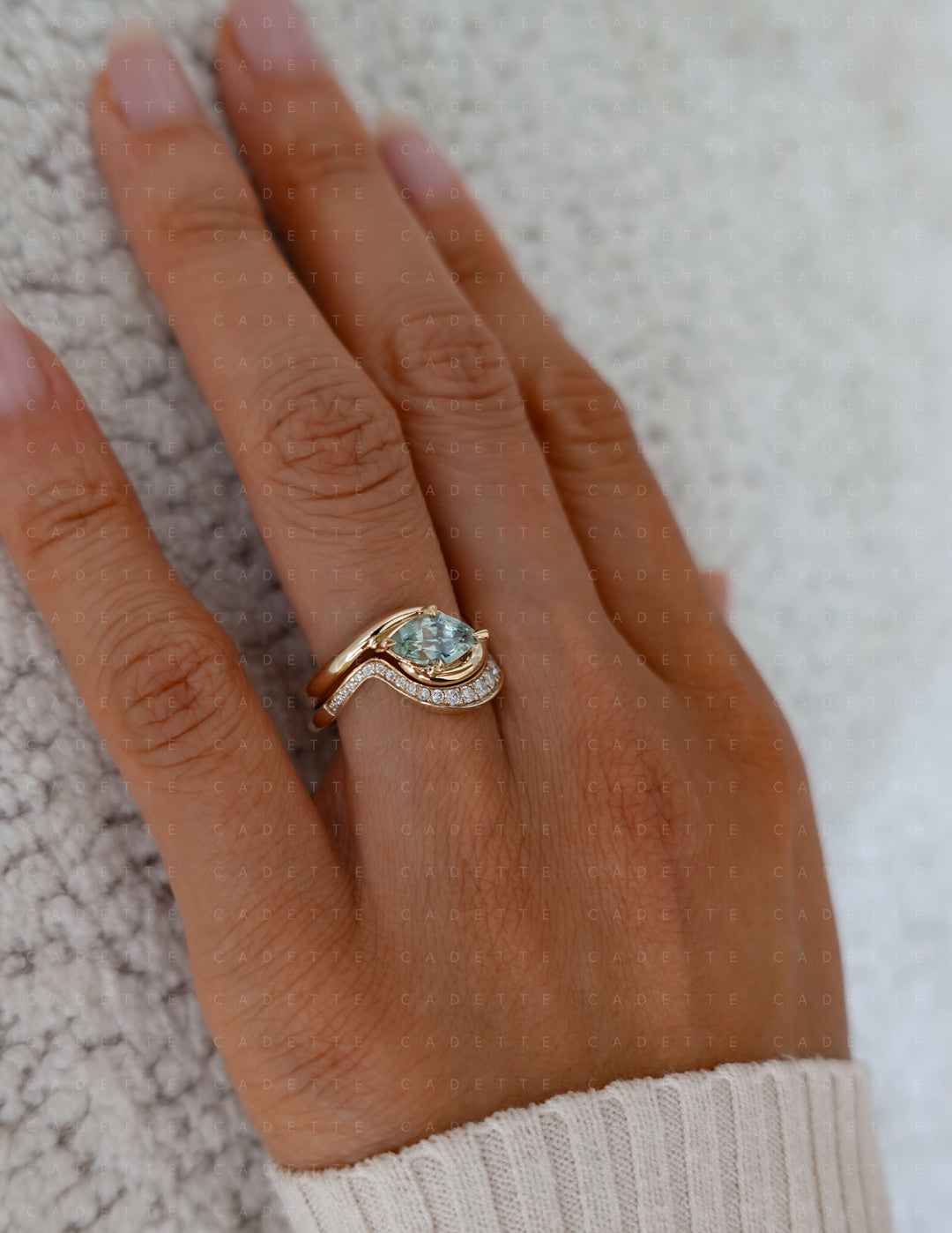 One-of-a-kind — 1.13CT Montana Teal Sapphire Marquise Rapture Ring