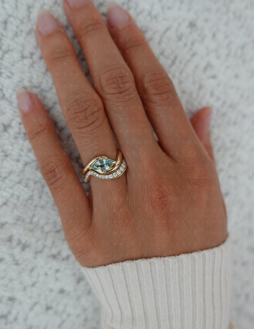 One-of-a-kind — 1.13CT Montana Teal Sapphire Marquise Rapture Ring