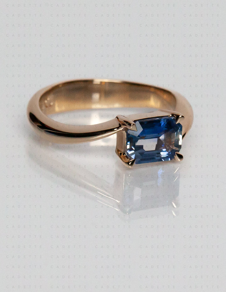 One-of-a-kind — 1.25ct Blue Emerald Cut Sapphire HORIZONTAL Rapture Ring