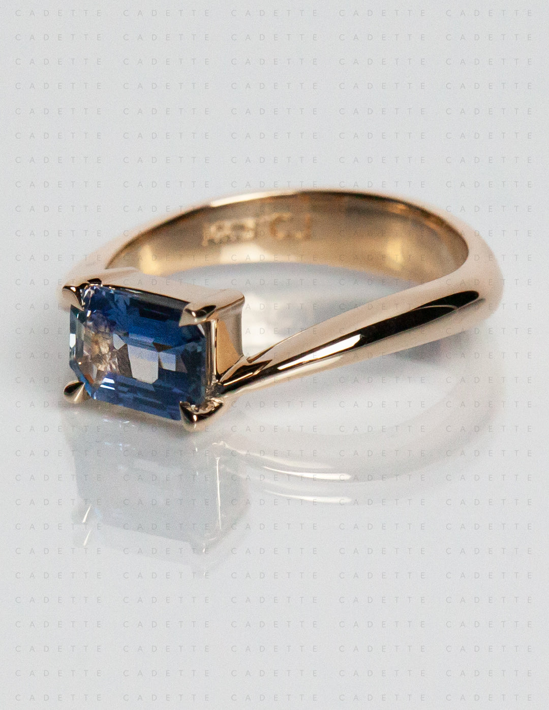One-of-a-kind — 1.25ct Blue Emerald Cut Sapphire HORIZONTAL Rapture Ring