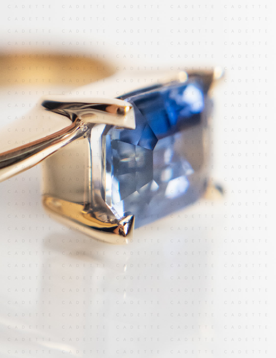One-of-a-kind — 1.25ct Blue Emerald Cut Sapphire HORIZONTAL Rapture Ring