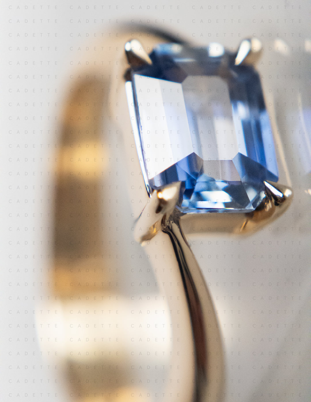 One-of-a-kind — 1.25ct Blue Emerald Cut Sapphire HORIZONTAL Rapture Ring