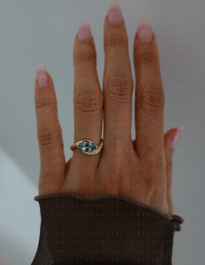 One-of-a-kind — 1.26ct Montana Teal Sapphire Marquise Demi Pavé Rapture Ring