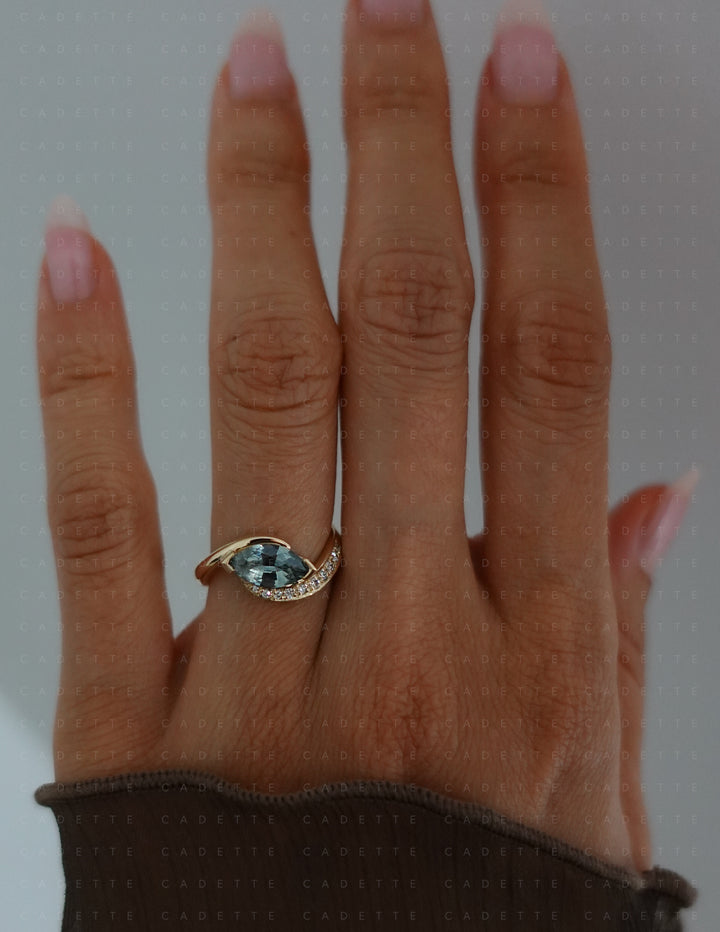 One-of-a-kind — 1.26ct Montana Teal Sapphire Marquise Demi Pavé Rapture Ring