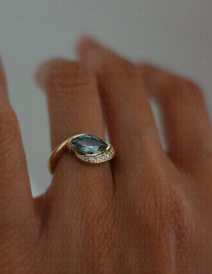 One-of-a-kind — 1.26ct Montana Teal Sapphire Marquise Demi Pavé Rapture Ring