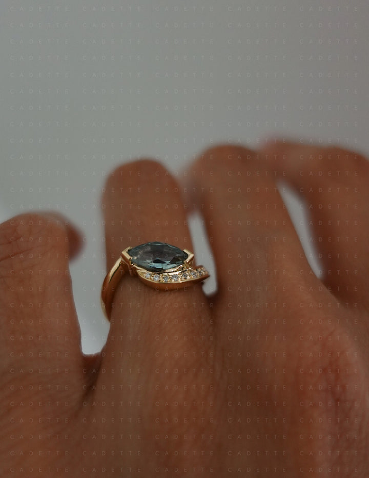 One-of-a-kind — 1.26ct Montana Teal Sapphire Marquise Demi Pavé Rapture Ring