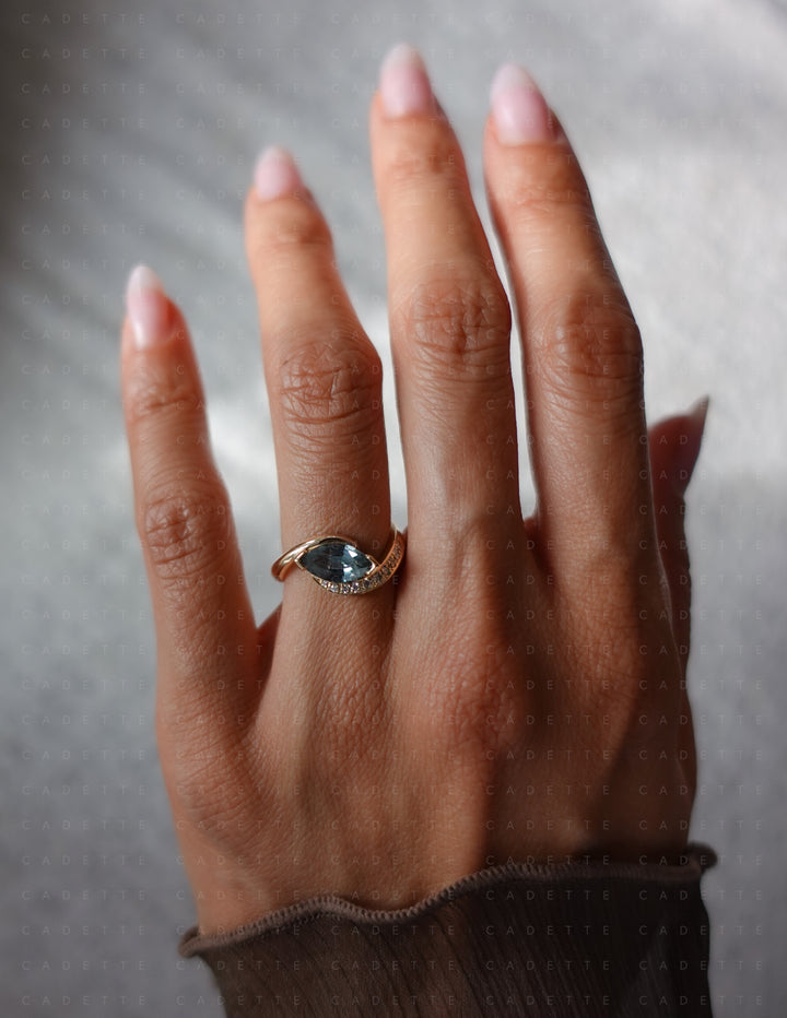 One-of-a-kind — 1.26ct Montana Teal Sapphire Marquise Demi Pavé Rapture Ring