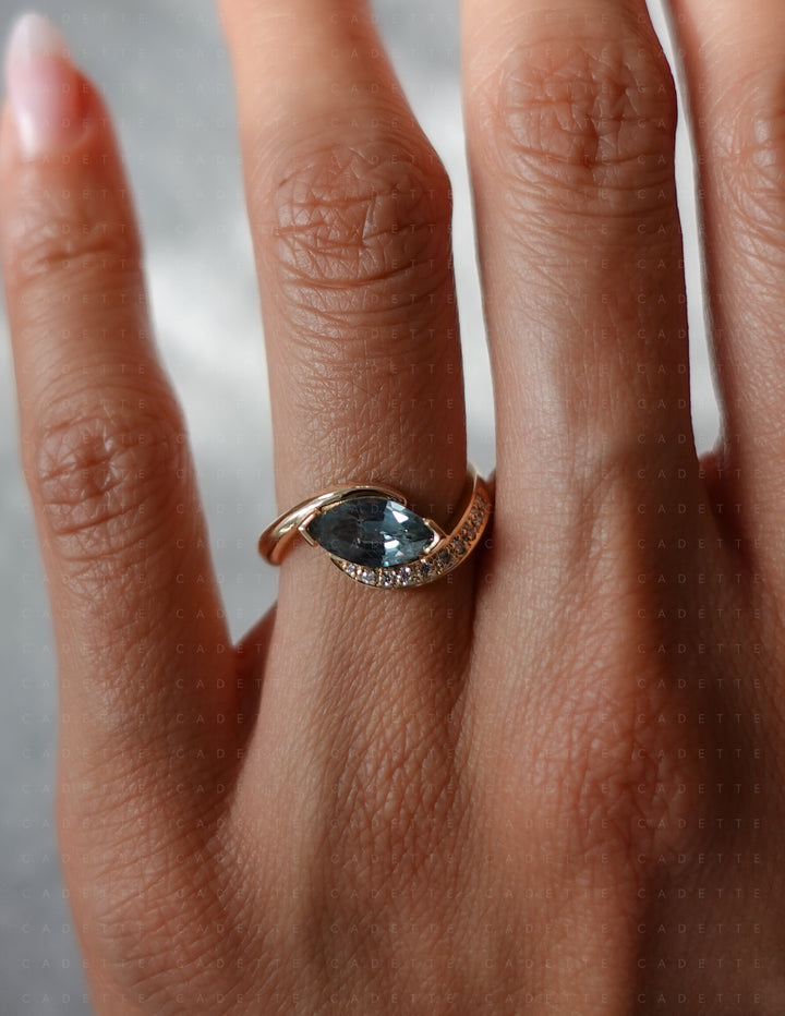 One-of-a-kind — 1.26ct Montana Teal Sapphire Marquise Demi Pavé Rapture Ring