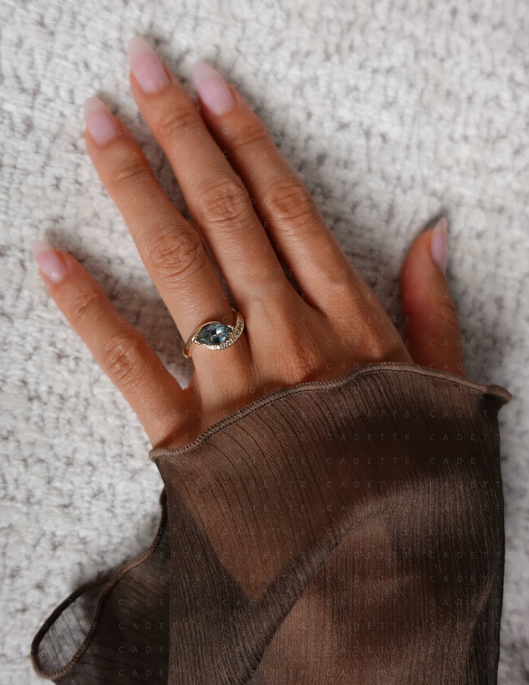 One-of-a-kind — 1.26ct Montana Teal Sapphire Marquise Demi Pavé Rapture Ring