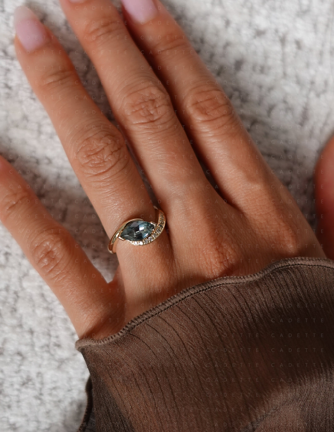 One-of-a-kind — 1.26ct Montana Teal Sapphire Marquise Demi Pavé Rapture Ring