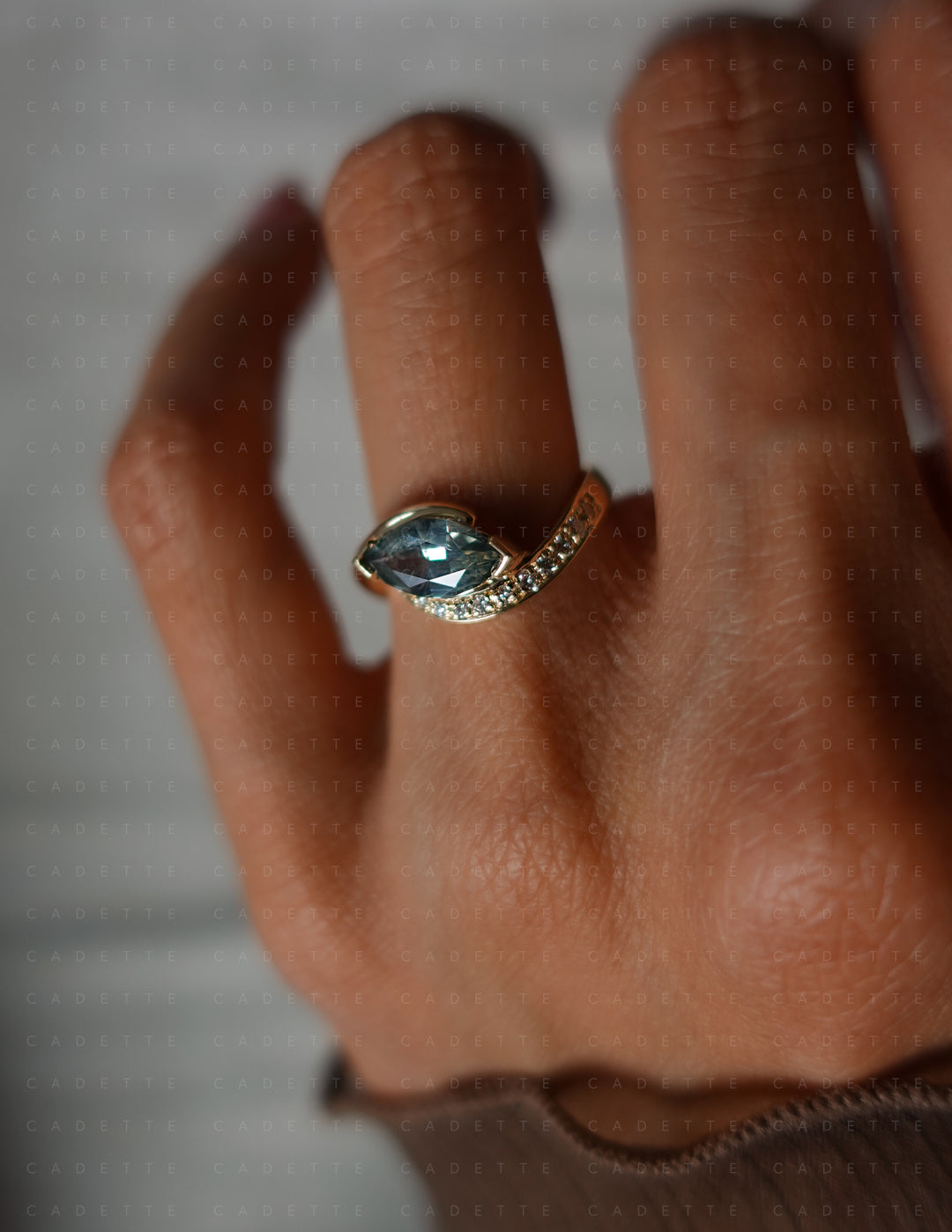 One-of-a-kind — 1.26ct Montana Teal Sapphire Marquise Demi Pavé Rapture Ring