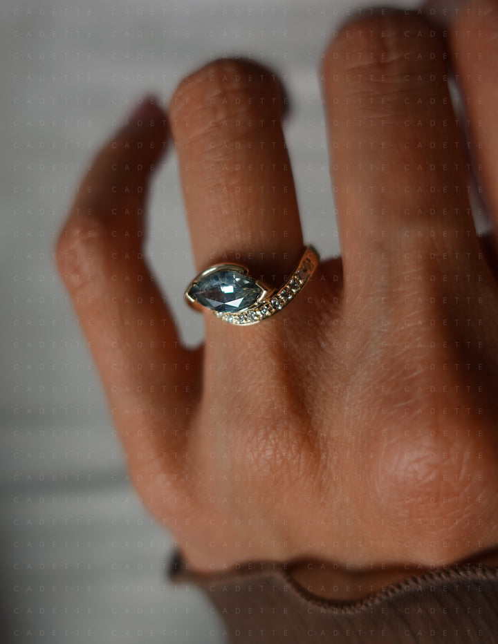 One-of-a-kind — 1.26ct Montana Teal Sapphire Marquise Demi Pavé Rapture Ring