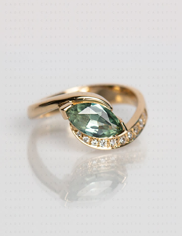 One-of-a-kind — 1.26ct Montana Teal Sapphire Marquise Demi Pavé Rapture Ring