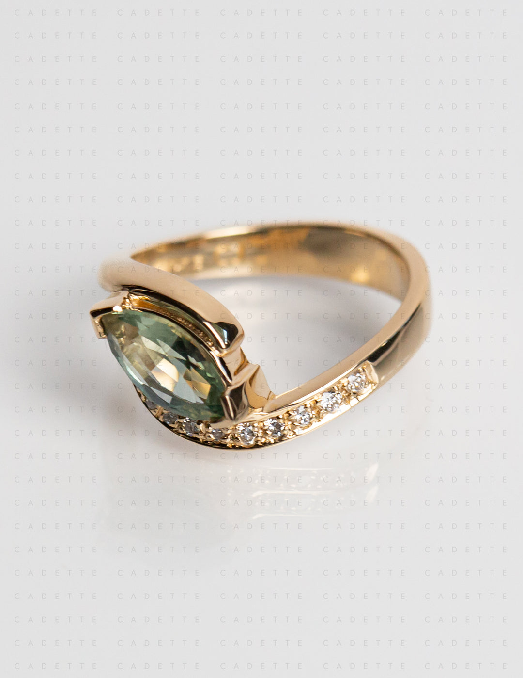 One-of-a-kind — 1.26ct Montana Teal Sapphire Marquise Demi Pavé Rapture Ring