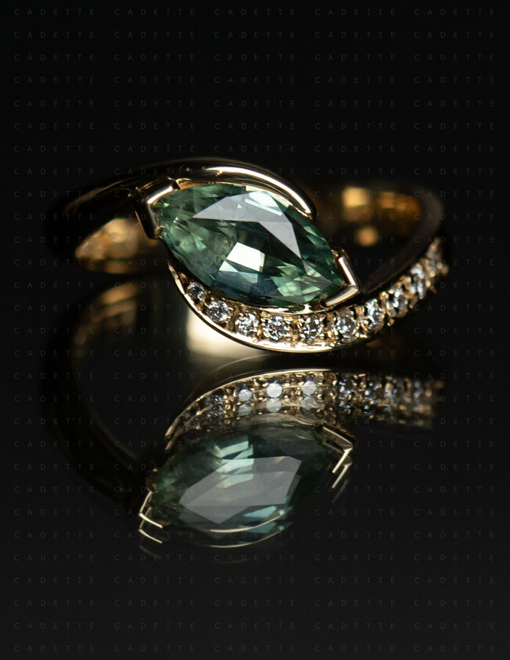 One-of-a-kind — 1.26ct Montana Teal Sapphire Marquise Demi Pavé Rapture Ring