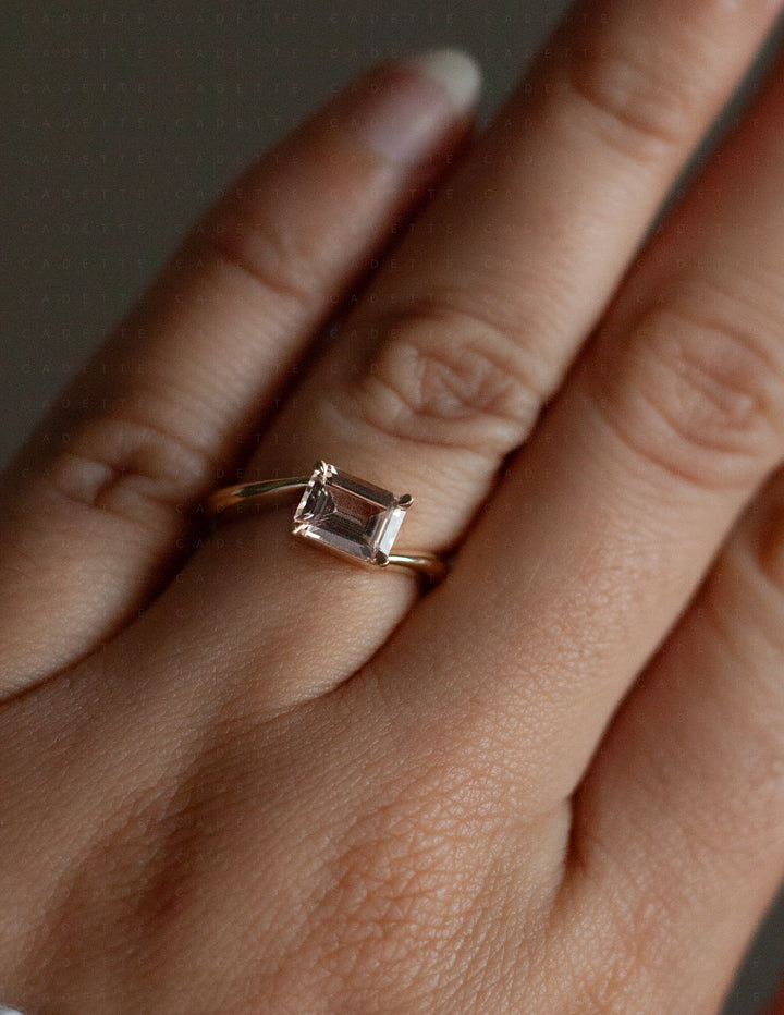 One-of-a-kind — 1.35ct Pink Emerald Cut Sapphire HORIZONTAL Rapture Ring