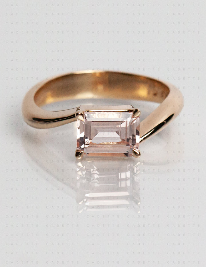 One-of-a-kind — 1.35ct Pink Emerald Cut Sapphire HORIZONTAL Rapture Ring