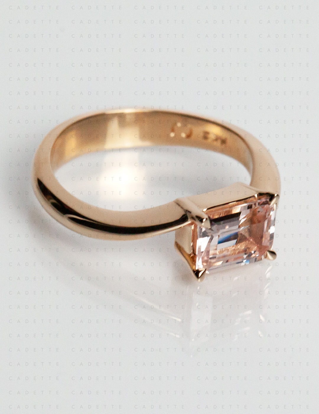 One-of-a-kind — 1.35ct Pink Emerald Cut Sapphire HORIZONTAL Rapture Ring
