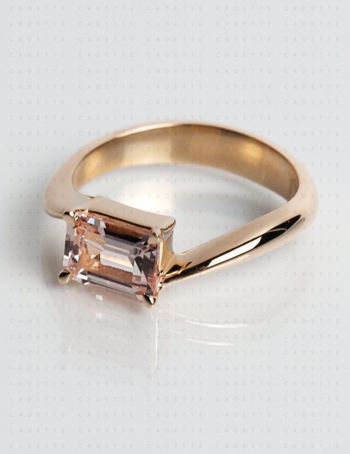 One-of-a-kind — 1.35ct Pink Emerald Cut Sapphire HORIZONTAL Rapture Ring
