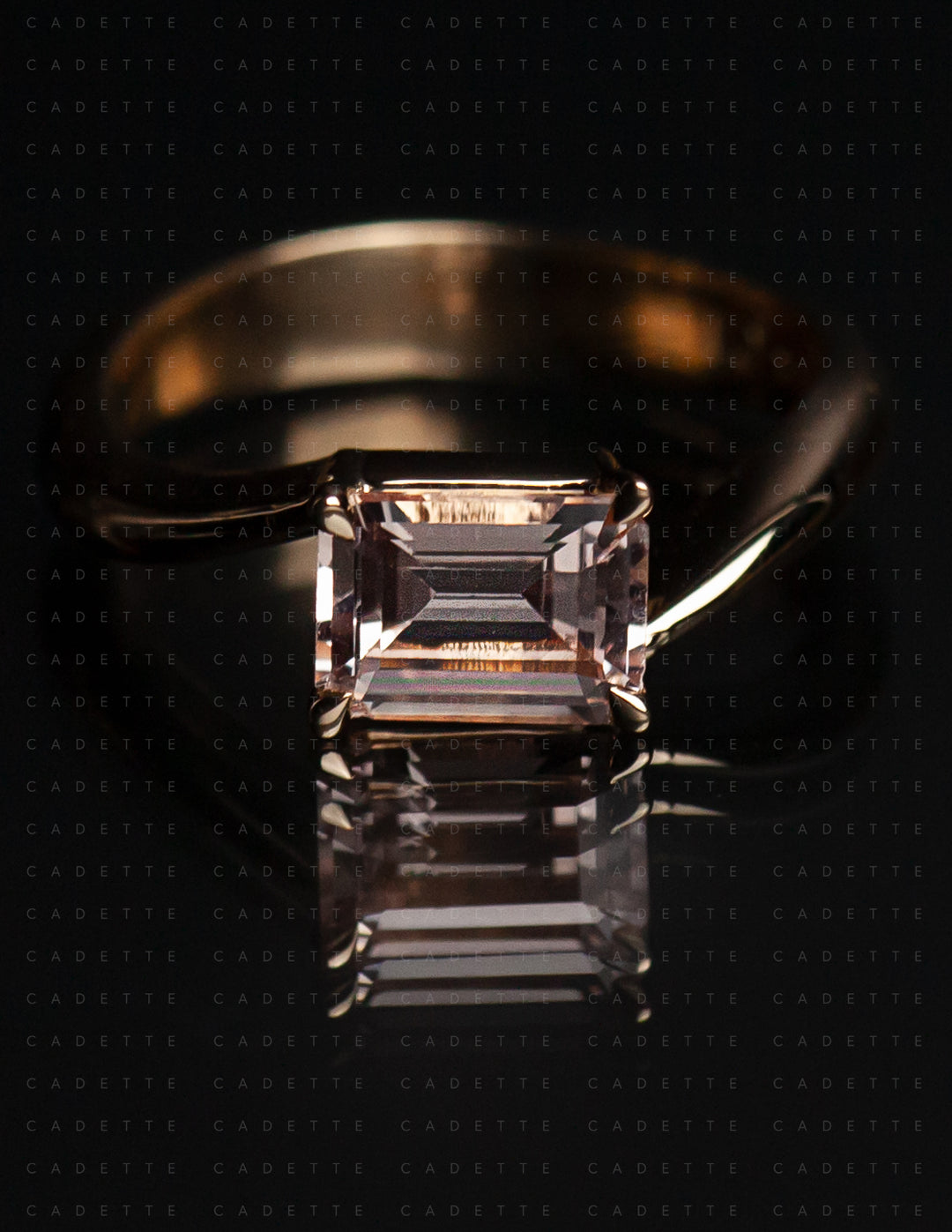 One-of-a-kind — 1.35ct Pink Emerald Cut Sapphire HORIZONTAL Rapture Ring
