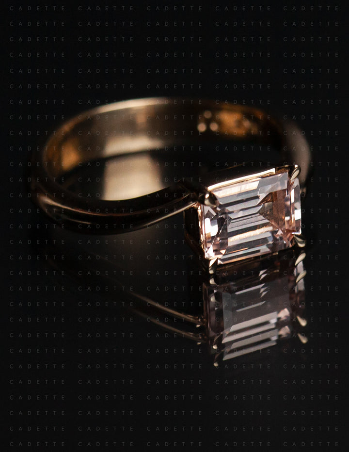 One-of-a-kind — 1.35ct Pink Emerald Cut Sapphire HORIZONTAL Rapture Ring
