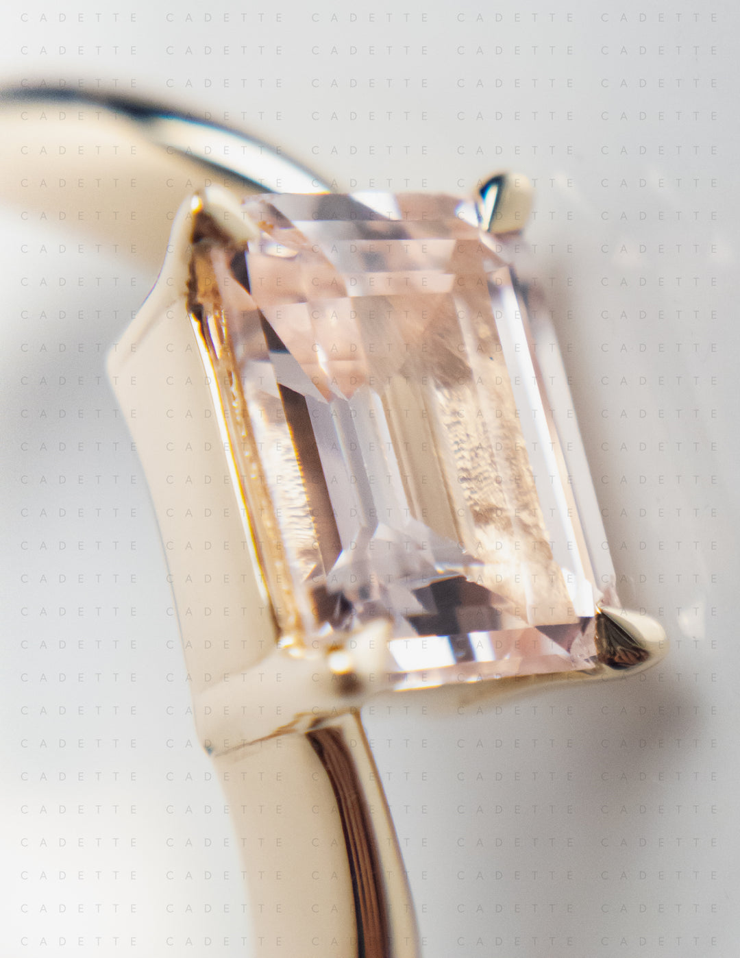 One-of-a-kind — 1.35ct Pink Emerald Cut Sapphire HORIZONTAL Rapture Ring