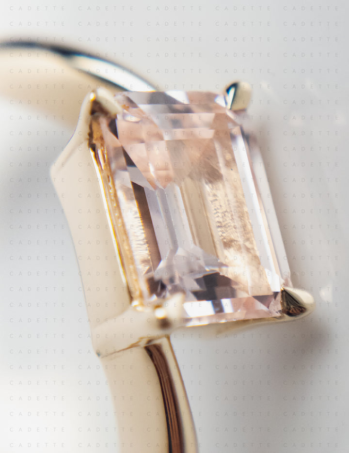 One-of-a-kind — 1.35ct Pink Emerald Cut Sapphire HORIZONTAL Rapture Ring