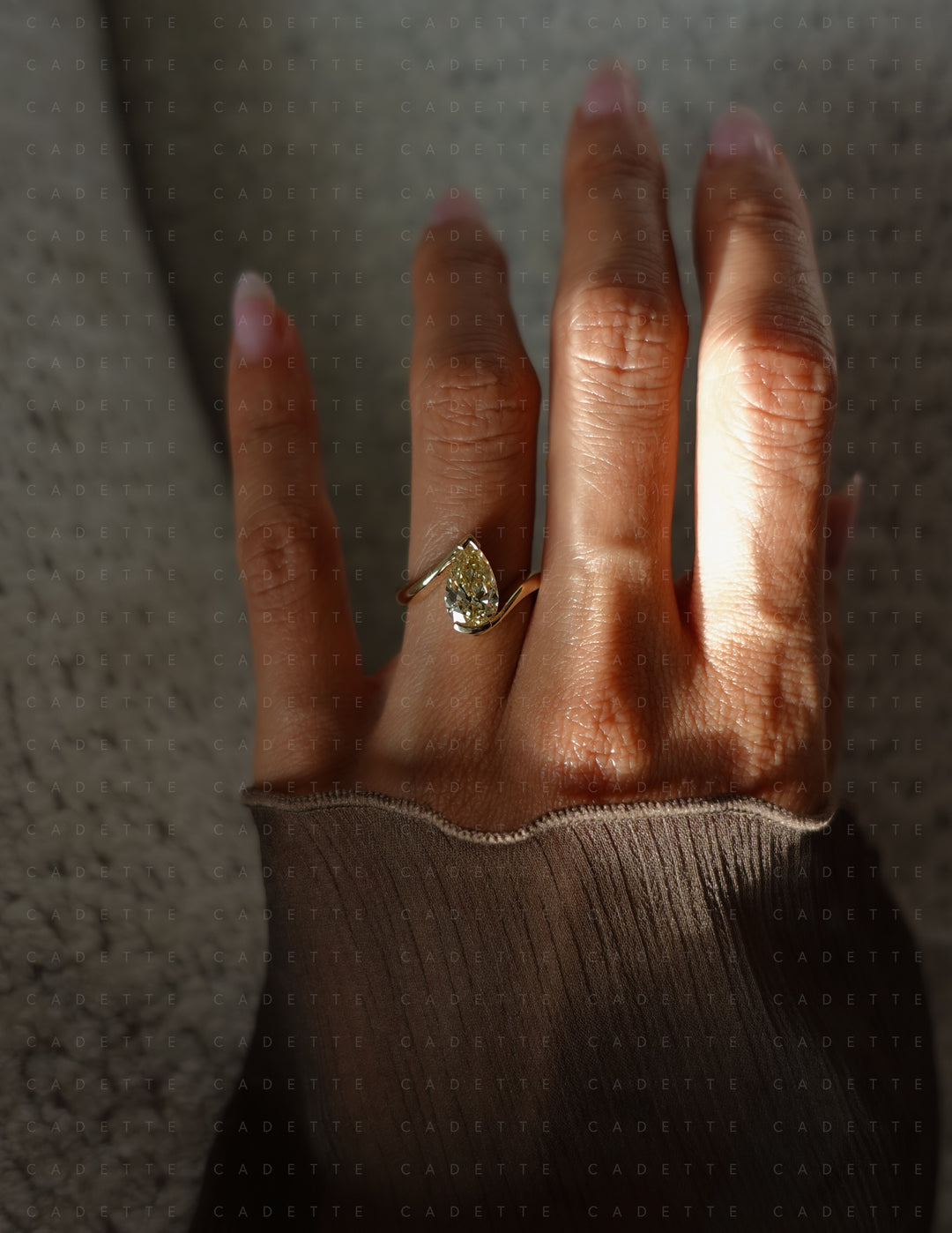 One-of-a-kind — 1.81ct CHAMPAGNE-YELLOW Diamond Pear Rapture Ring