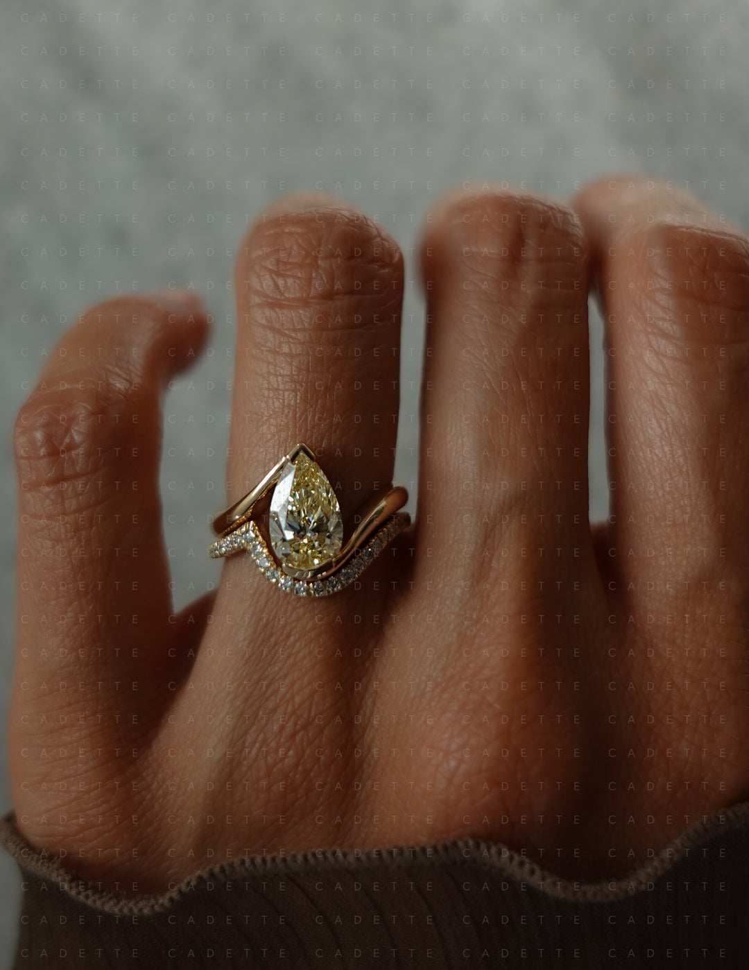 One-of-a-kind — 1.81ct CHAMPAGNE-YELLOW Diamond Pear Rapture Ring