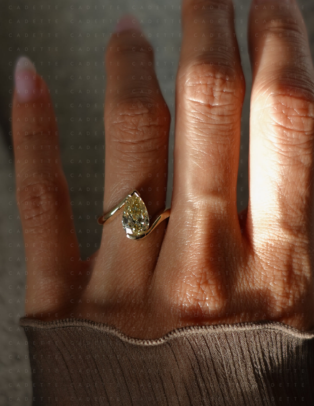 One-of-a-kind — 1.81ct CHAMPAGNE-YELLOW Diamond Pear Rapture Ring