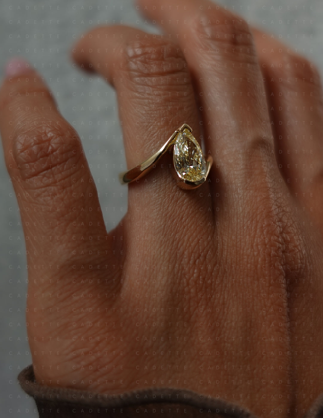 One-of-a-kind — 1.81ct CHAMPAGNE-YELLOW Diamond Pear Rapture Ring
