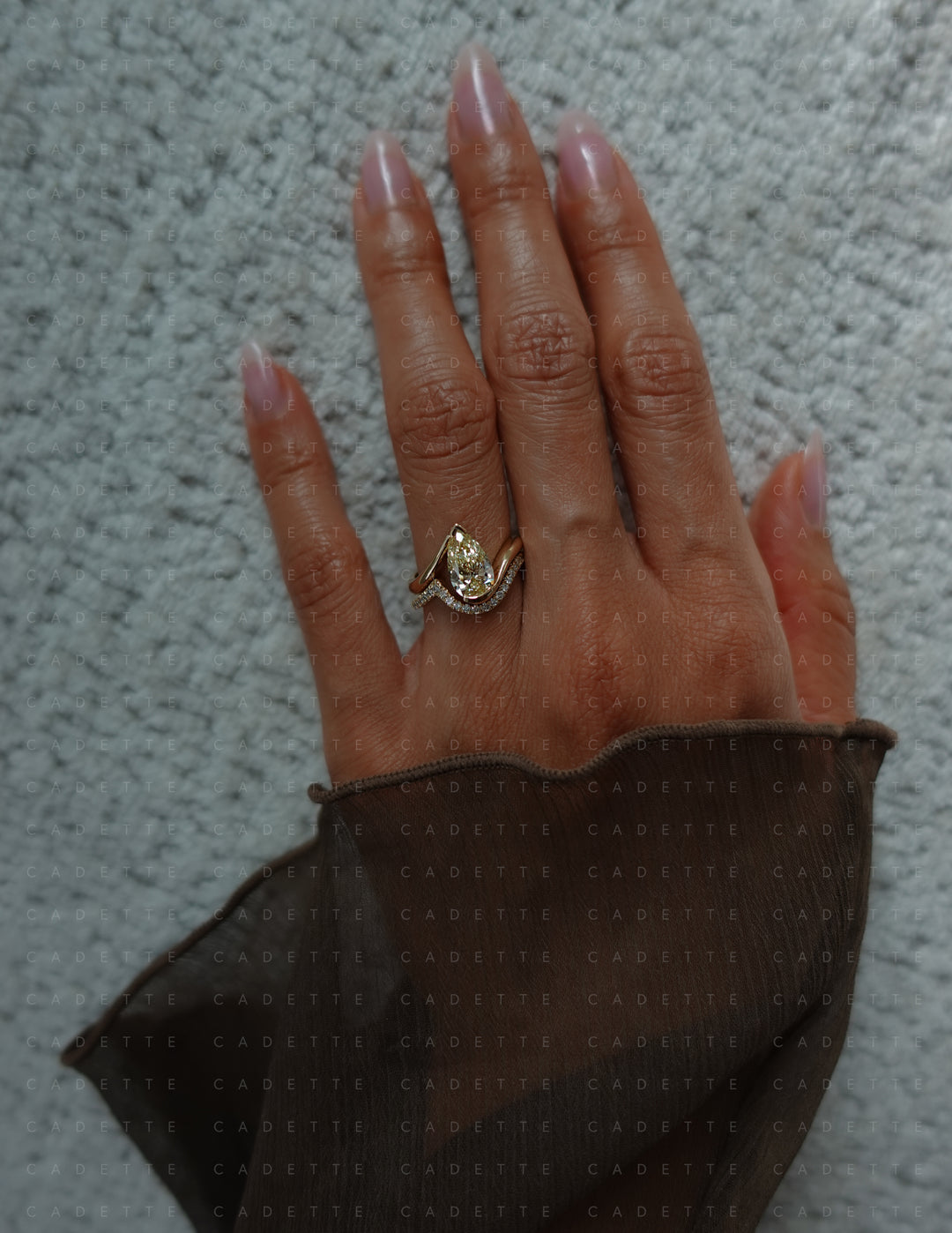 One-of-a-kind — 1.81ct CHAMPAGNE-YELLOW Diamond Pear Rapture Ring