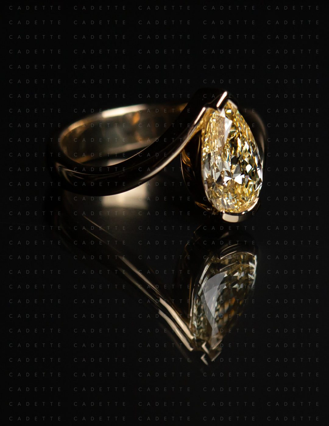 One-of-a-kind — 1.81ct CHAMPAGNE-YELLOW Diamond Pear Rapture Ring