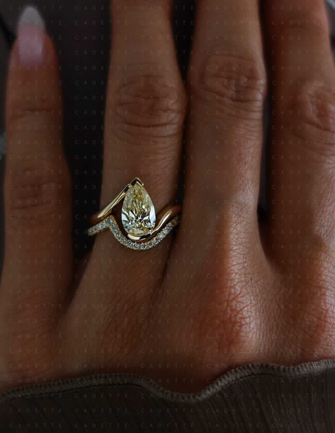 One-of-a-kind — 1.81ct CHAMPAGNE-YELLOW Diamond Pear Rapture Ring