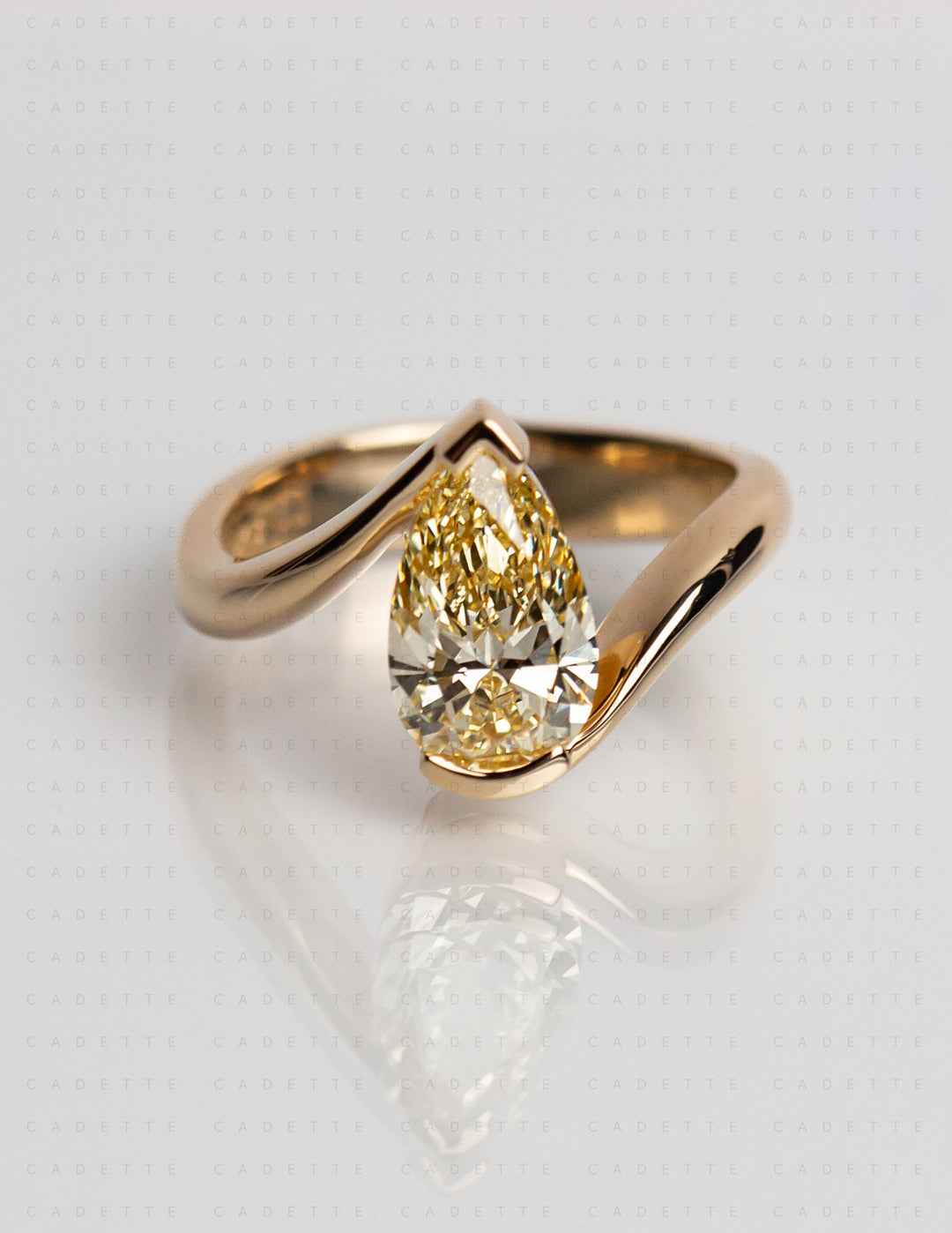 One-of-a-kind — 1.81ct CHAMPAGNE-YELLOW Diamond Pear Rapture Ring