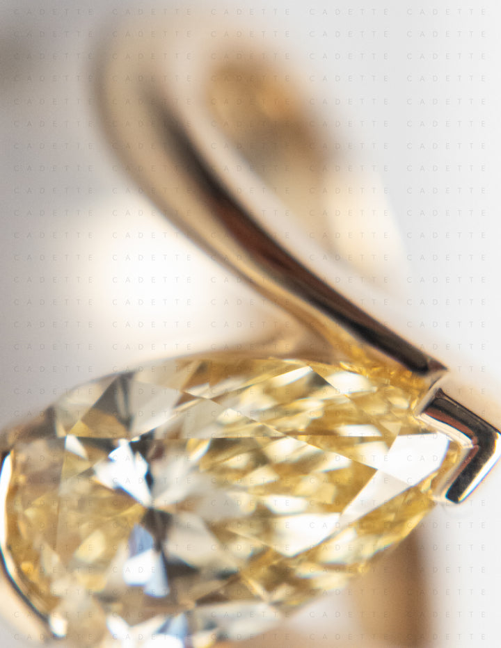 One-of-a-kind — 1.81ct CHAMPAGNE-YELLOW Diamond Pear Rapture Ring