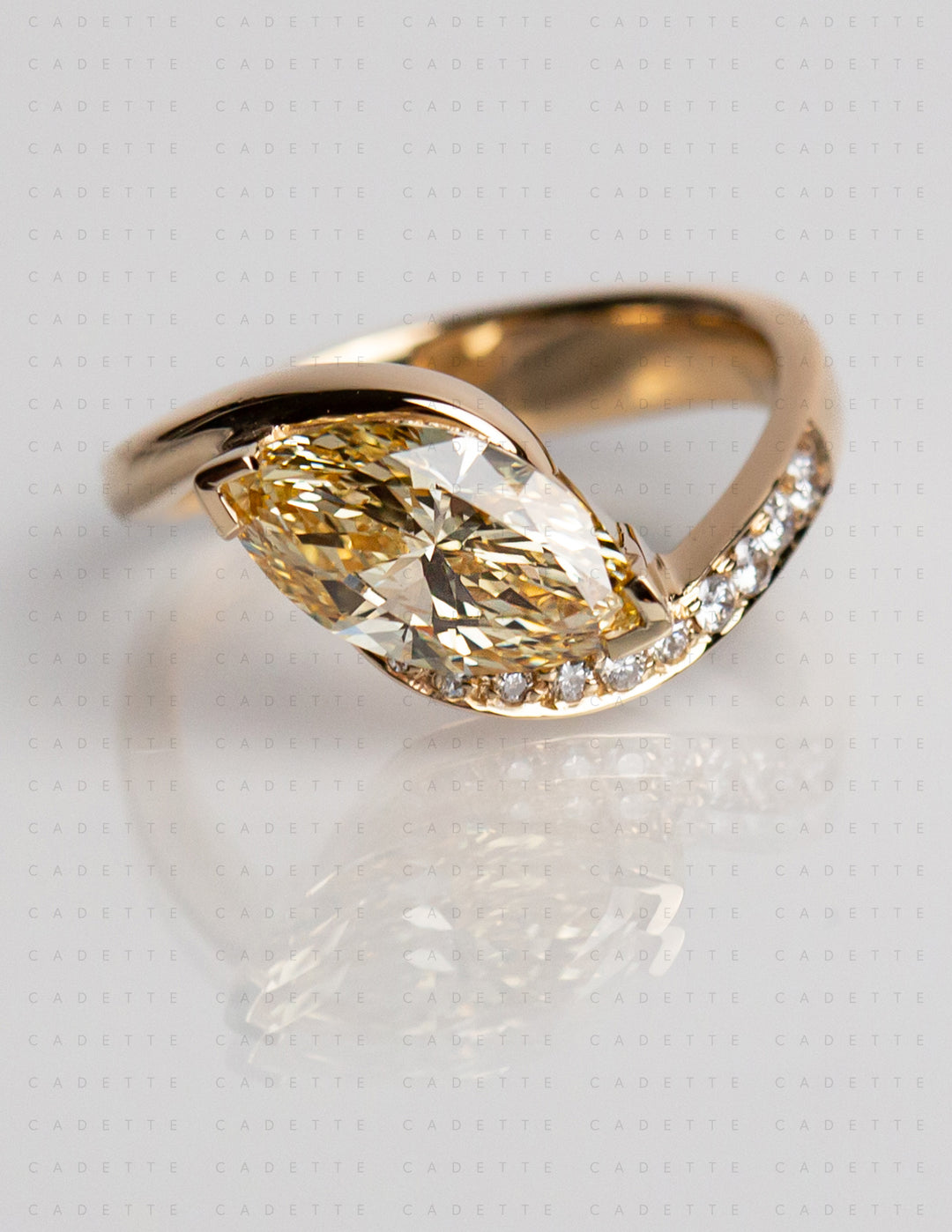 One-of-a-kind — 1.92ct CHAMPAGNE-YELLOW Lab Grown Diamond Marquise Demi Pavé Rapture Ring