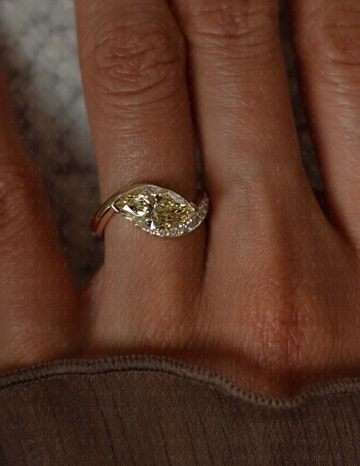 One-of-a-kind — 1.92ct CHAMPAGNE-YELLOW Lab Grown Diamond Marquise Demi Pavé Rapture Ring