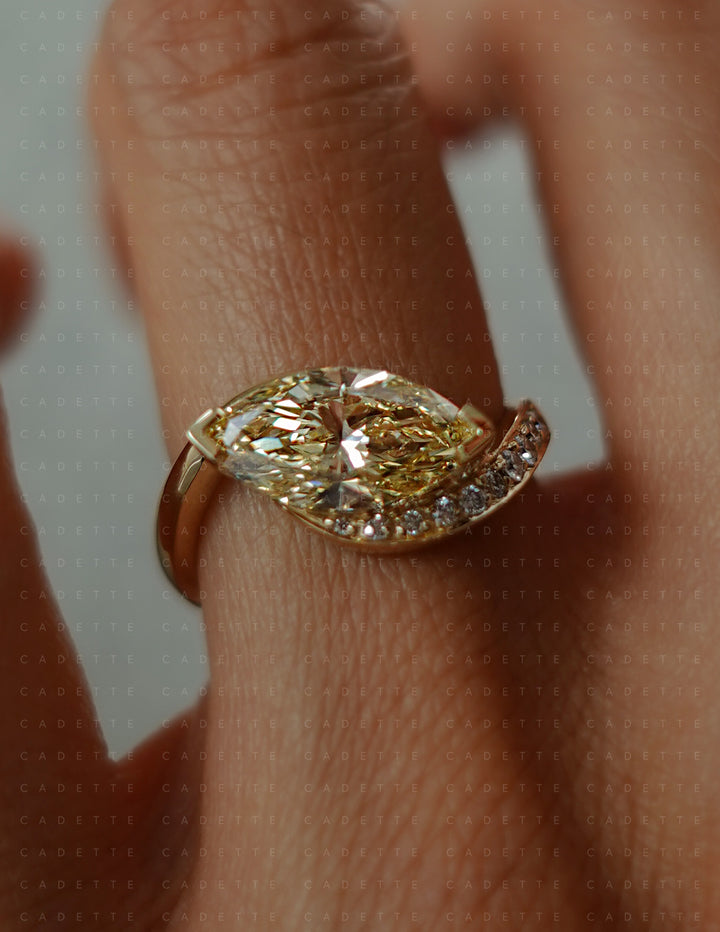 One-of-a-kind — 1.92ct CHAMPAGNE-YELLOW Lab Grown Diamond Marquise Demi Pavé Rapture Ring
